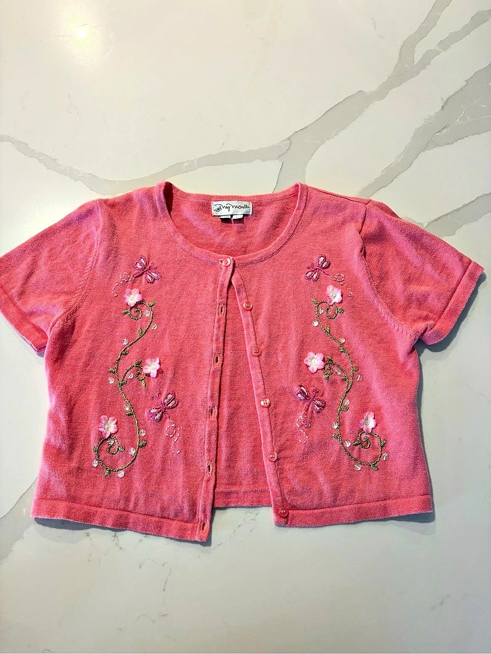 My Michelle 90s y2k Floral Butterfly Embroidered Beaded Sequin Knit Cardigan 14